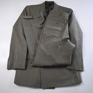 Vtg Mens Double Breasted 40L 32x34 Brown Check Wool Mens Jacket Pants Suit